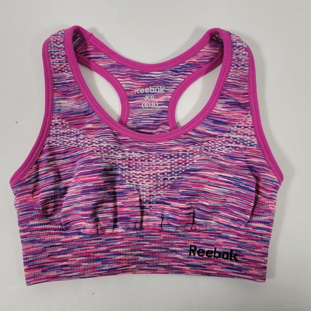 Reebok Sports Bra Girls XS 6-8 Pink Purple Space Dye Racerback